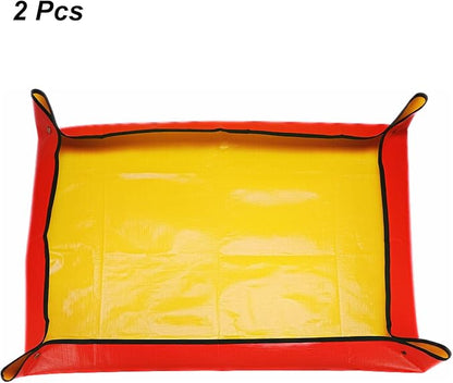 HARFINGTON 2pcs Repotting Mat 39.4" x 59.1" PE Cloth Waterproof Plant Repotting Mat Foldable Portable Gardening Potting Tray with Metal Buckle for Indoor Plant Change Soil Watering, Yellow