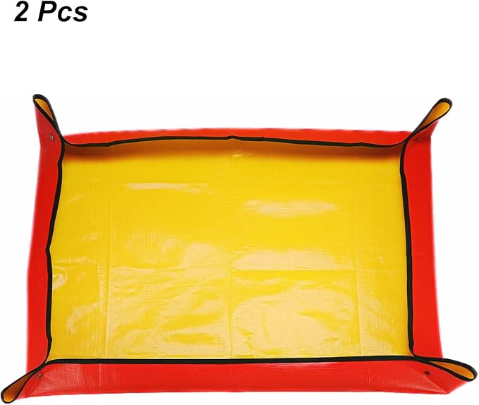 HARFINGTON 2pcs Repotting Mat 31.5" x 39.4" PE Cloth Waterproof Plant Repotting Mat Foldable Portable Gardening Potting Tray with Metal Buckle for Indoor Plant Change Soil Watering, Yellow