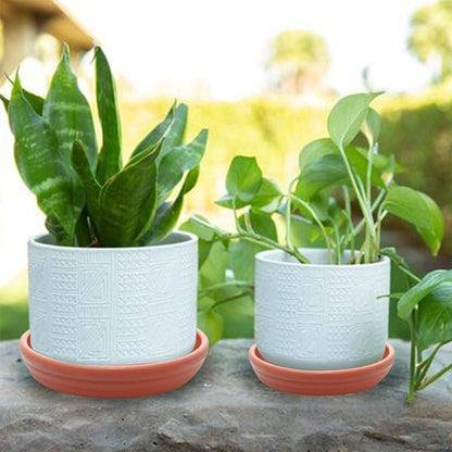 SAROSORA Round Plastic Plant Saucer Drip Tray Set of 6 for Indoor Outdoor Home Garden Flower Plant Container Flower Pot Pallets ((5.8''+7"+8'') x2, Terracotta)