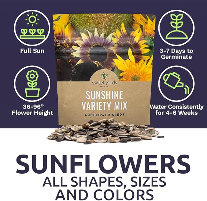 Sunflower Variety Mix 10 Types of Beautiful Sunflowers - Bulk 1 Ounce Packet - Open Pollinated Sunflower Seeds