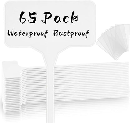 65 Pack Tall Plant Labels, 11.4 Inch Large Waterproof Garden Labels T-Type Tags with Protective Cover, Durable Yard Sign Stakes for Plant Outdoor Herbs Flowers Vegetables Nursery Use (White)