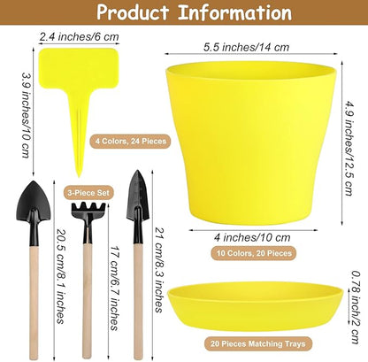 20 Pack Plastic Planters 5.5 Inch Plant Flower Pot with Trays, Seedlings Nursery Pots Planter Flower Container Seed Pots for Seedling, Transplanting, Cutting, Assorted 10 Colors