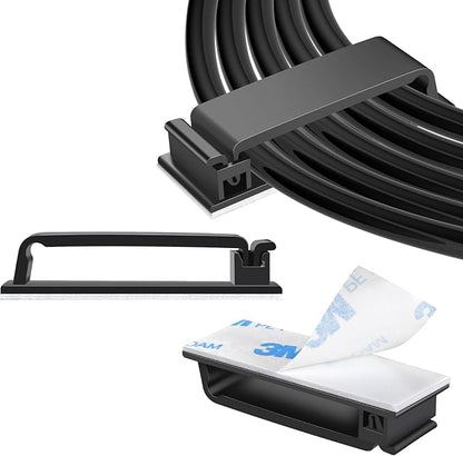 XHF 100 PCS Self Adhesive Cable Clips(L) Black,Wire Clips Cable Management Wire Organizer Cord Holder for Under Desk, Car, Wall, TV PC Ethernet Cable