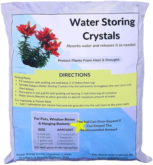 AABACO Water Storing Crystals - for Indoor & Outdoor Plants - Mix Crystals with Soil to Reduce The Amount of Watering Needed - Protect Against Heat - Watch Your Garden & Plant Grow (2LB)