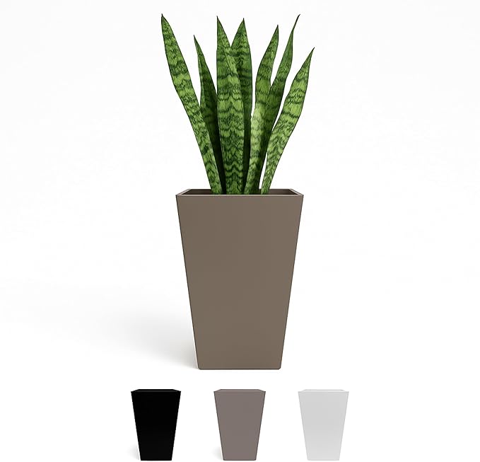 Bloem Finley 20" Tall Square Peppercorn Plastic Resin Planter with Drainage Holes for Indoor and Outdoor Gardening