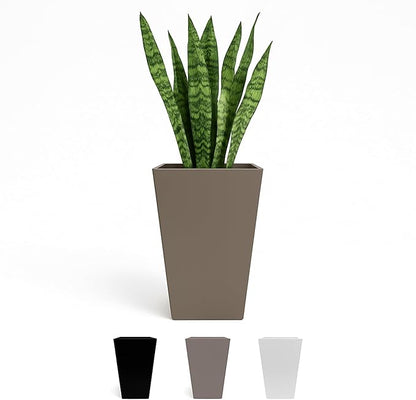 Bloem Finley 20" Tall Square Peppercorn Plastic Resin Planter with Drainage Holes for Indoor and Outdoor Gardening