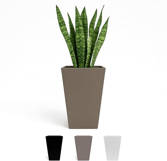Bloem Finley 20" Tall Square Peppercorn Plastic Resin Planter with Drainage Holes for Indoor and Outdoor Gardening