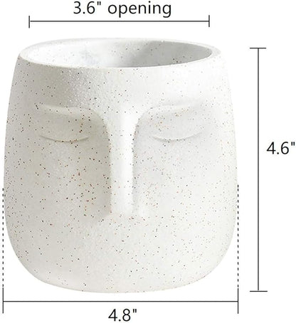 GeLive Head Plant Pot Succulent Planter with Drainage Hole Modern Statue Flower Pot Face Plant Vase Windowsill Box Art Home Decoration Indoor Outdoor (White)