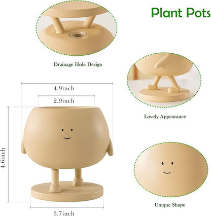 Face Plant Pots, Succulent Pots, 4.9 Inch Head Planters for Indoor, Cute Resin Flower Pot with Drainage Hole, Unique Cactus Planter, Small Planter Pots for Mini Plant (1 Pack)