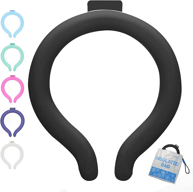 Neck Cooling Tube with Cold Insulated Bag,Reusable 18℃/64℉ Ice Neck Ring Wearable Body Cooling Products for Summer (Black)
