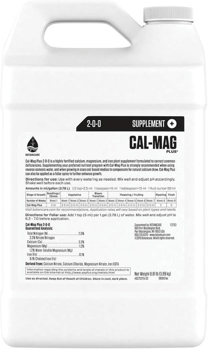 Botanicare Cal-Mag Plus, A Calcium, Magnesium, and Iron Plant Supplement, Corrects Common Plant Deficiencies, Add to Water or Use as a Spray, 2-0-0 NPK, 1-Gallon