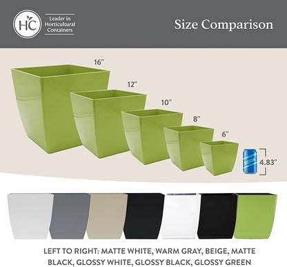 The HC Companies Aria Self Watering Square Plant Pot w/Drainage - Planters for Outdoor Plants & Indoor Plants - Lightweight & UV-Resistant Plastic Pots for Plants (10" Glossy White, Pack of 2)