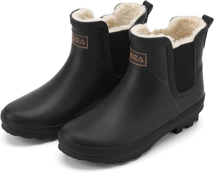 HISEA Women's Plush Rain Boots Waterproof, Chelsea Rubber Booties Women, Ladies Ankle Snow Boots for Winter Spring Garden Outdoor