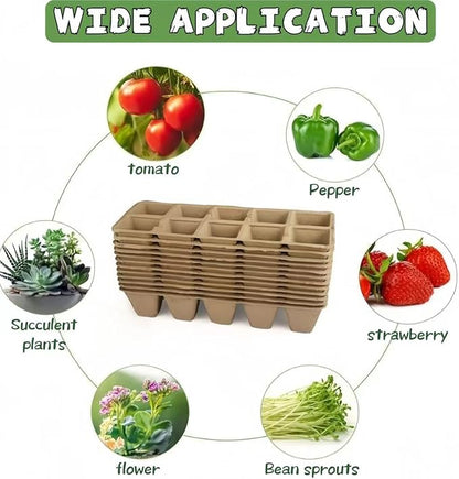 580 Cells Seed Starter Tray 58 Packs Biodegradable Peat Pots Germination Trays Organic Seed Starting Trays kit with 58 Labels 2 Transplant Tools