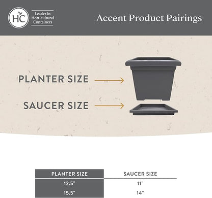 The HC Companies 15.5 Inch Accent Square Plant Pots with Drainage, Lightweight UV-Resistant Plastic Planters for Indoor & Outdoor Plants, 2-Pack Flower Pots for Garden, Office & Home Decor, Evergreen