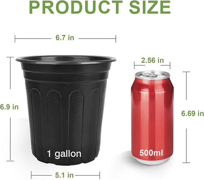 GroTheory 100 Pack 1 Gallon Nursery Pots, 6.7 Inch Plastic Pots for Plants, Plastic Flower Pots, Plant Pot, Seedling Pots for Potting, Seed, Succulent, Planting Pots with Plant Labels
