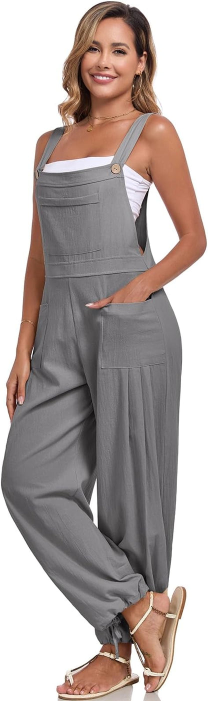 ALSOGO Womens Wide Leg Overalls Loose Beach Vacation Outfits Jumpsuits 2025 Causal Sleeveless Rompers with Pockets
