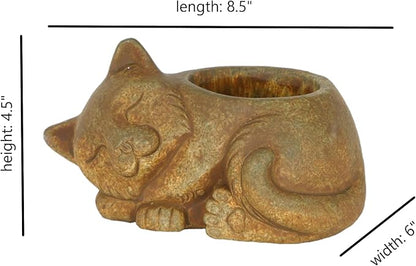 Classic Home and Garden Cement Buddies Animal Planter - Cute Desk Decoration - UV Coated Animal Vase w/Drain Plug - Succulent Plant Pot for Indoor/Outdoor Use (Cat Planter, Rust, Large)