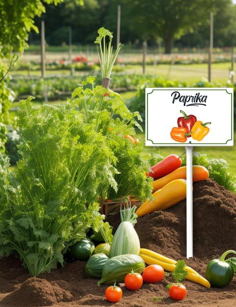 Boylee Paprika Red Aluminum Garden Signs 8x12inch for Vegetables, Herbs, Flowers & Potted Plants with Stake & Mounting Hardware