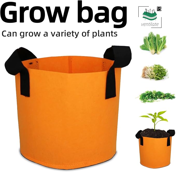 Grow Bags,Growing Pot Bags Garden Grow Bag Indoor Outdoor Fabric Aeration Plant Pot Container Flower Vegetable Pouch (Light Orange,15Gallon)
