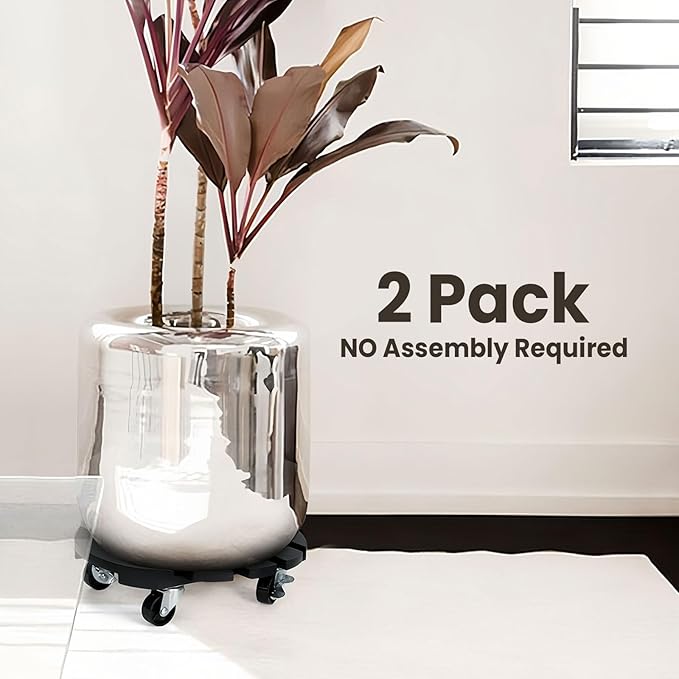 2 Pack Plant Stand with Wheels, Plant Caddies with 360° Lockable Smooth Sliding Wheels Durable Sturdy, Outdoor/Indoor Heavy Duty Rolling Plant Stand for Plant Pot,Flower Pot (Black 14")