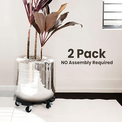 2 Pack Plant Stand with Wheels, Plant Caddies with 360° Lockable Smooth Sliding Wheels Durable Sturdy, Outdoor/Indoor Heavy Duty Rolling Plant Stand for Plant Pot,Flower Pot (Black 14")