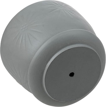 MyGift 7 Inch Grey Ceramic Plant Pot with Drainage Hole and Attached Saucer, Modern Decorative Embossed Sunburst Planter Container for Indoor Home Garden