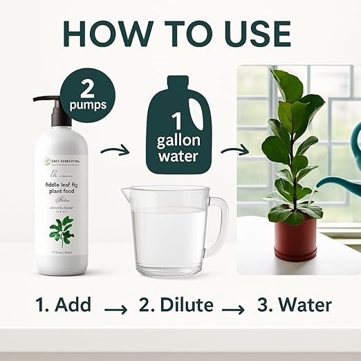 Fiddle Leaf Fig Fertilizer by Easy Harvesting – Premium 3-1-2 Liquid Plant Food | One Bottle Makes 118 Gallons | Pet Safe, Gentle Formula for Indoor Houseplants (16oz Pump Bottle)