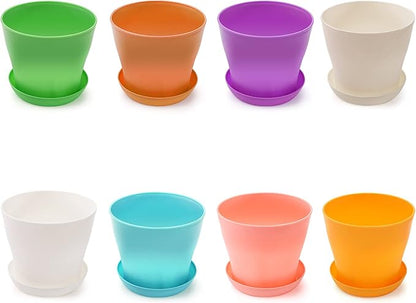 Tosnail 16 Pack 5.5 Inches Small Plastic Plant Flower Pot with Saucers, Seedlings Nursery Pots Planter with Pallet, Planting Gardening Containers - Assorted 8 Colors