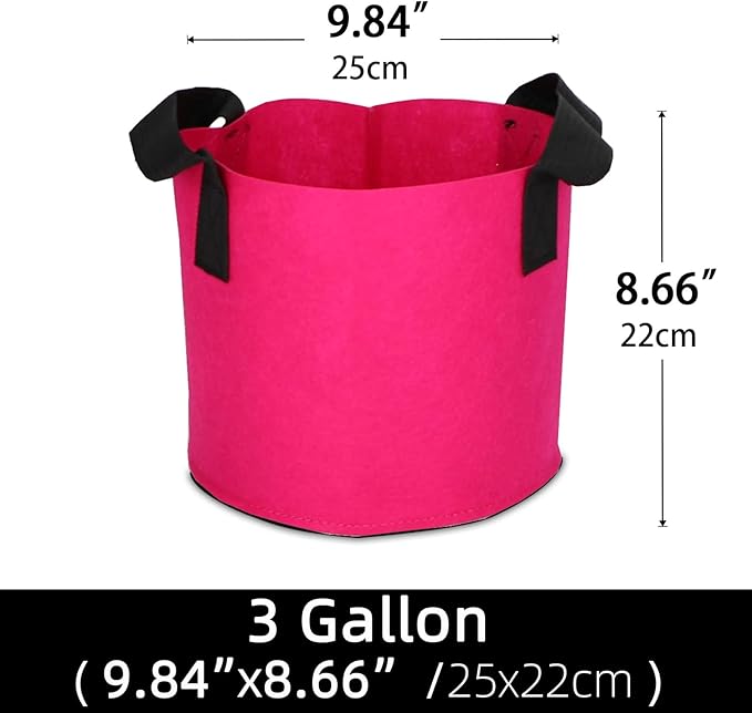Grow Bags,Growing Pot Bags Garden Grow Bag Indoor Outdoor Fabric Aeration Plant Pot Container Flower Vegetable Pouch (Rose Red,3 Gallon)