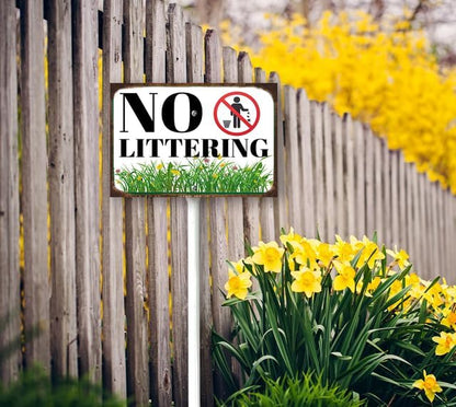 8 x 12 inch No Littering Sign Yard Sign Stakes Outdoor Lawn Yard Signs