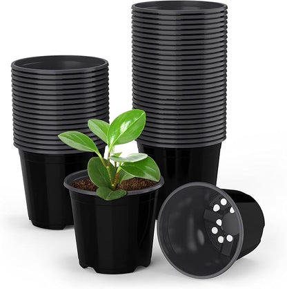 50 Pack Nursery Pots, 4 5 6 Inch Black Plants Flower Pots Durable Plastic Planters Indoor Modern Decorative Seed Container Pots for House Plants, Succulent, Flower (5 Inch, Black)