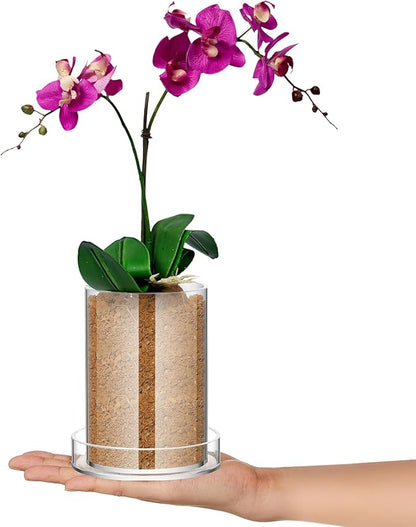 Clear Plant Nursery Pots Acrylic Orchid Pots with Drainage Holes and Tray Transparent Planter for Indoor Plants, Succulents, Herb, Flowers and Cactus Decorative(3.5 Inches,Circle)