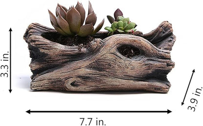 DIYOMR Cement Driftwood Planter Pots Imitation Stump Log Concrete Flower Succulent Pot/Container (7.7" L x 3.9" W x 3.3" H,Brownish Red)