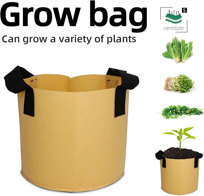 Grow Bags,Growing Pot Bags Garden Grow Bag Indoor Outdoor Fabric Aeration Plant Pot Container Flower Vegetable Pouch (Khaki,5 Gallon)