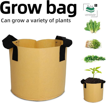 Grow Bags,Growing Pot Bags Garden Grow Bag Indoor Outdoor Fabric Aeration Plant Pot Container Flower Vegetable Pouch (Khaki,5 Gallon)