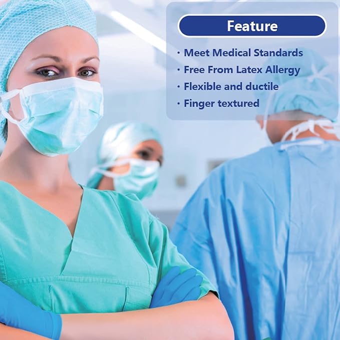 Safe Health Nitrile Exam Gloves – 4 mil, Latex-Free, Powder-Free, Disposable, Blue, Medical Grade, Food, Cleaning Use