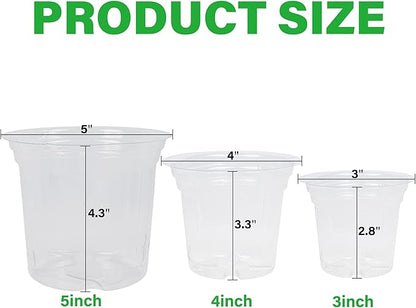 winemana 4 Inch Seed Starter Tray for Vegetable Herb Lettuce Seeds, Plant Pots for Potting Soil Indoor Plants, Clear Nursery Pots Plastic Planting Pots Garden Flower Pots- 60 Packs