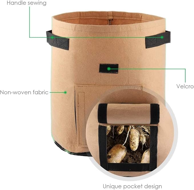 Hengwei Potato Grow Bag, 5 Pack 7-Gallon Garden Planter Bags - Update Garden Vegetables Planter BagsGarden Tub for Vegetable/Potato/Carrot/Onion/Carrot Growing (5 Pack, Brown)