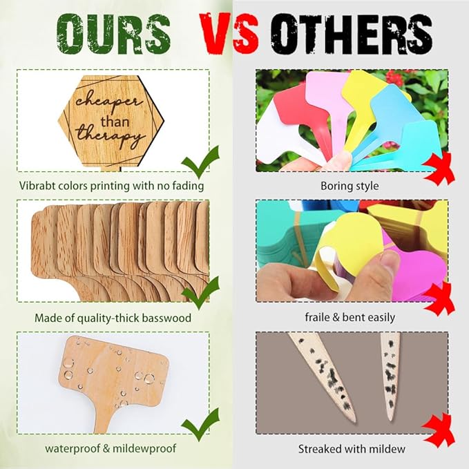arricraft 15 Pcs Wooden Plant Tags, Fun Text Waterproof Garden Stake Labels Proverbs Plant Markers with Text for Vegetable Fruit Potted Plants Nursery Markers Decorative Gifts