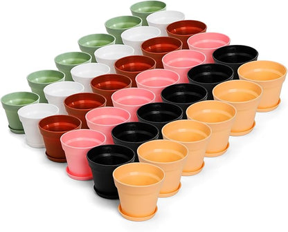 Frcctre 30 Pack 4 Inch Plastic Planter Pots, Small Flower Pots Seedlings Nursery Pots with Drainage Hole and Saucers for Indoor Outdoor Plants Flowers Herbs Succulents, 6 Colors