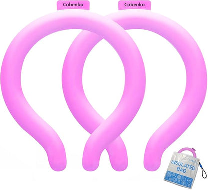 Neck Cooling Tube with Cold Insulated Bag,Neck Cooler Wraps,Reusable 18℃/64℉ Ice Neck Ring Wearable Body Cooling Products for Summer (Rose*2)