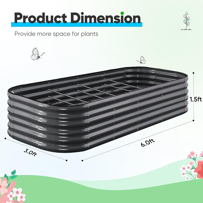 Quictent Galvanized Raised Garden Bed Kit, 6x3x1.5 ft Oval Metal Planter Box Tall for Vegetables Outdoor Backyard, Strengthened by Crossbar, Dark Gray