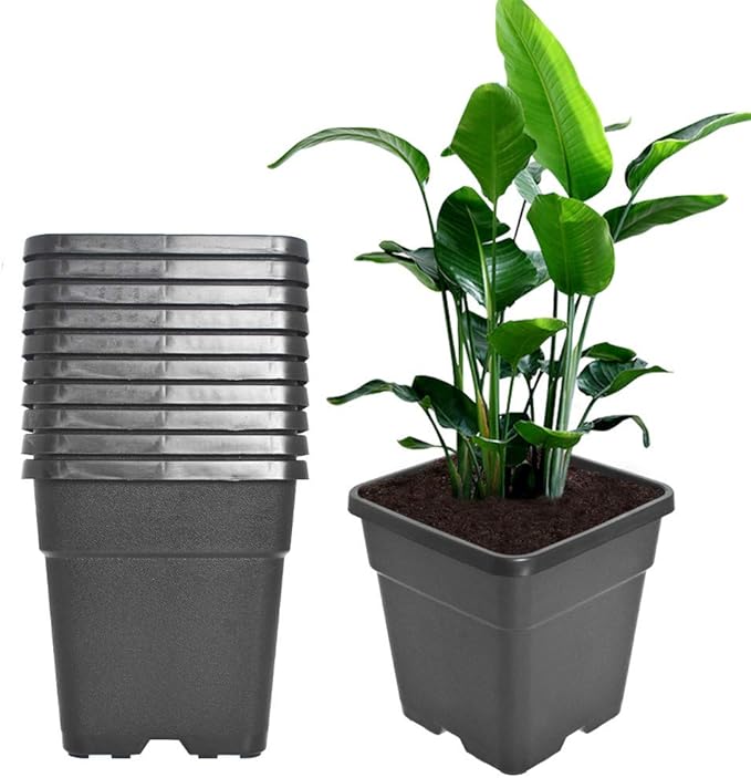 Square Nursery Pots Plant Pots Grow Pots Nursery Container for Planting Soil Plants 5 Gallon 10Pcs