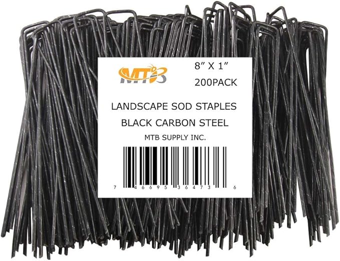 200 Pack 8x1 inch 11GA(0.12inch) Landscape Staples Garden Stakes Fence Netting Pins Ground Spikes Sod Cover Fabric Pegs Steel Uncoated