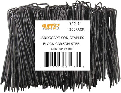 200 Pack 8x1 inch 11GA(0.12inch) Landscape Staples Garden Stakes Fence Netting Pins Ground Spikes Sod Cover Fabric Pegs Steel Uncoated