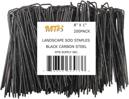 200 Pack 8x1 inch 11GA(0.12inch) Landscape Staples Garden Stakes Fence Netting Pins Ground Spikes Sod Cover Fabric Pegs Steel Uncoated