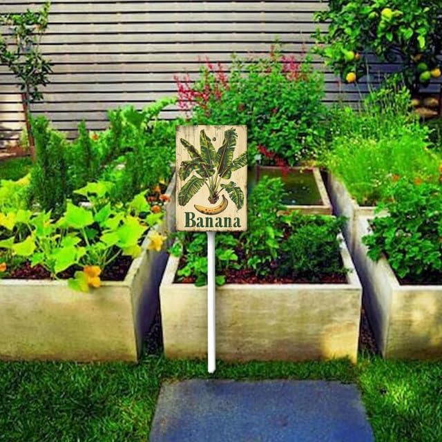 Uptell Vintage Aluminum Banana Fruit Signs Yard Sign with Stake for Garden Fruit Garden Label Stakes Plant Markers for Outdoor Plants Waterproof 7x8.8 inch