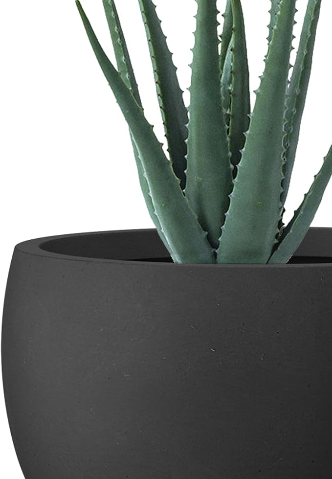 Kante 11.8" Dia Round Concrete Planter, Outdoor/Indoor Large Bowl Plant Pots with Drainage Hole and Rubber Plug for Garden Patio Balcony Home, Black