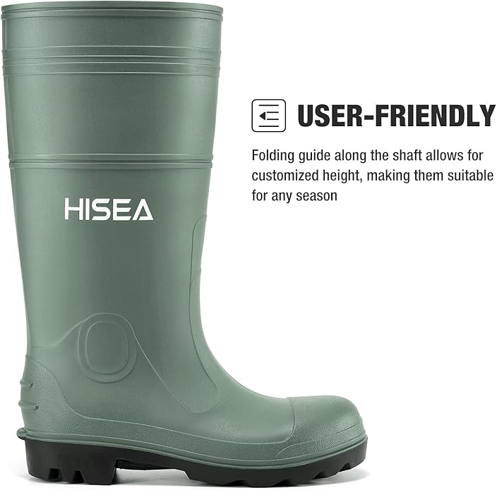 HISEA Men's Rain Boots PVC Rubber Boots with Steel Shank Waterproof Garden Fishing Outdoor Work Boots Durable Slip Resistant Mud Rainboots for Agriculture and Industrial Working